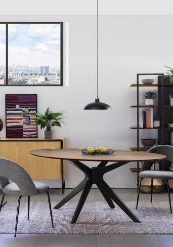 KAVE HOME Mahalia spisebordsstol, u. armln - mrkegrt stof og sort stl