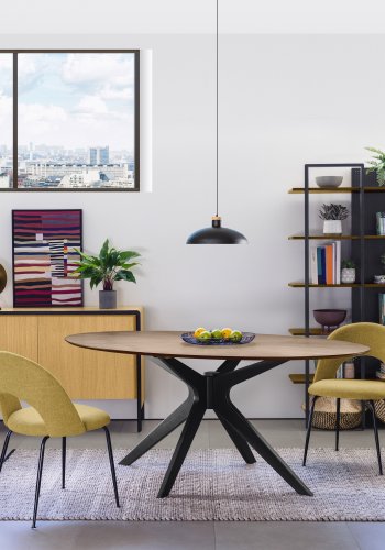 KAVE HOME Mahalia spisebordsstol, u. armln - sennepsgult stof og sort stl