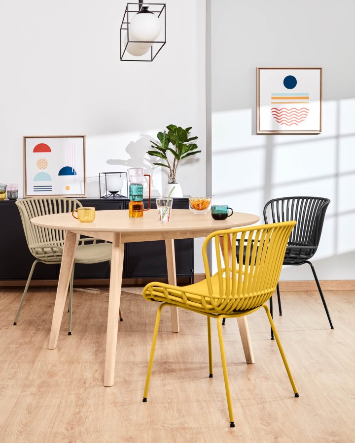 KAVE HOME Surpik spisebordsstol, m. hynde i syntetisk lder - beige polypropylen og stl