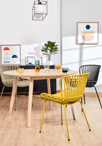 KAVE HOME Surpik spisebordsstol, m. hynde i syntetisk lder - sort polypropylen og stl