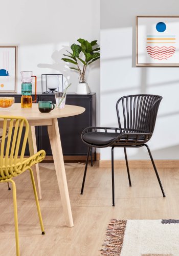 KAVE HOME Surpik spisebordsstol, m. hynde i syntetisk lder - sort polypropylen og stl