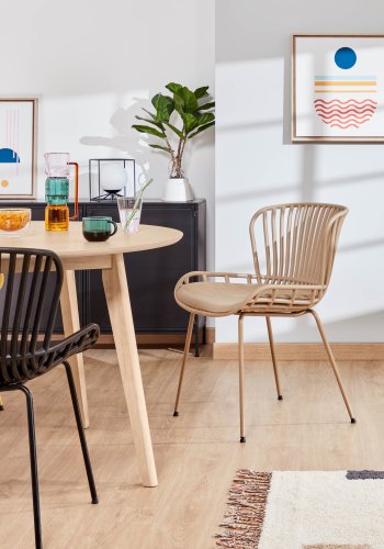 KAVE HOME Surpik spisebordsstol, m. hynde i syntetisk lder - beige polypropylen og stl