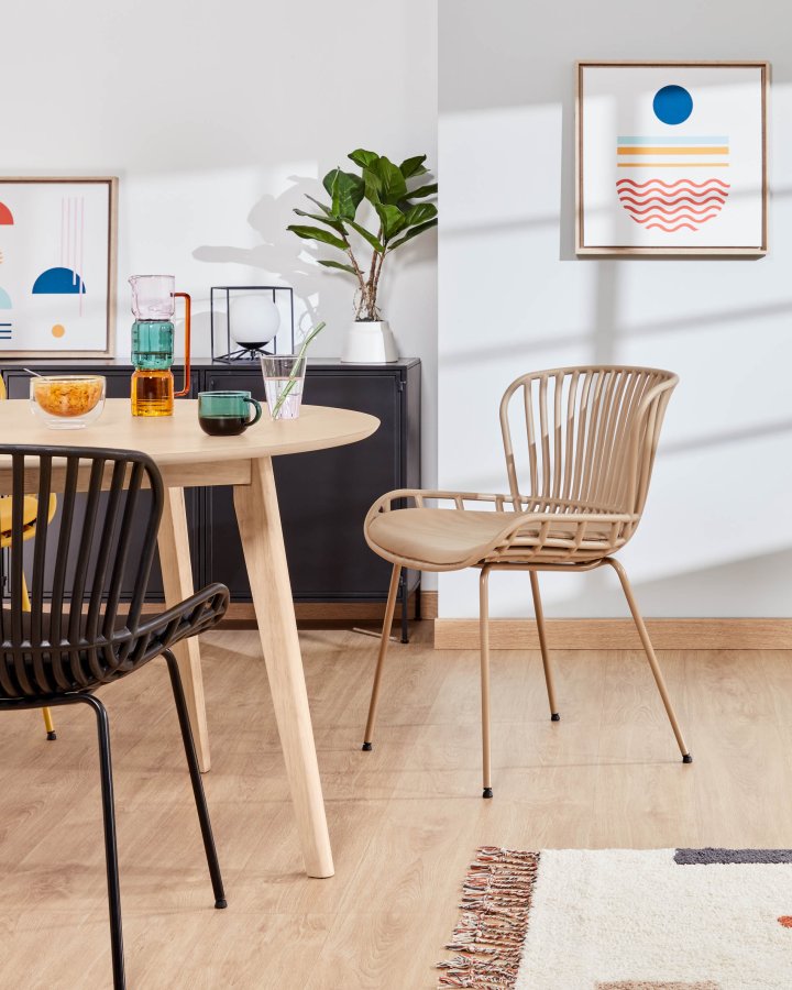 KAVE HOME Surpik spisebordsstol, m. hynde i syntetisk lder - beige polypropylen og stl