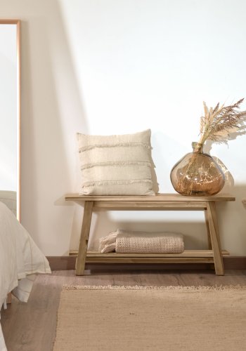 KAVE HOME rektangulr Safara bnk, m. hylde - natur genbrugs teaktr (100x32)