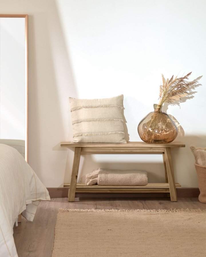 KAVE HOME rektangulr Safara bnk, m. hylde - natur genbrugs teaktr (100x32)