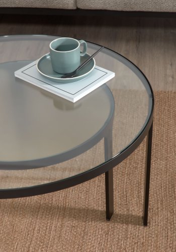 KAVE HOME Oni indskudsborde, rund - sort stl og klar/struktureret glas (st m. 2)