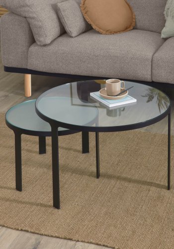 KAVE HOME Oni indskudsborde, rund - sort stl og klar/struktureret glas (st m. 2)