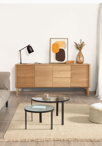 KAVE HOME Oni indskudsborde, rund - sort stl og klar/struktureret glas (st m. 2)