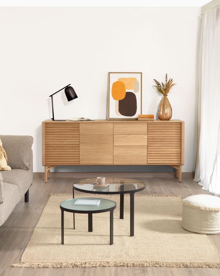 KAVE HOME Oni indskudsborde, rund - sort stl og klar/struktureret glas (st m. 2)