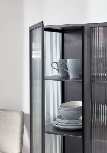 KAVE HOME Trixie vitrineskab, m. 2 lger - klar glas og sort stl (70x143)