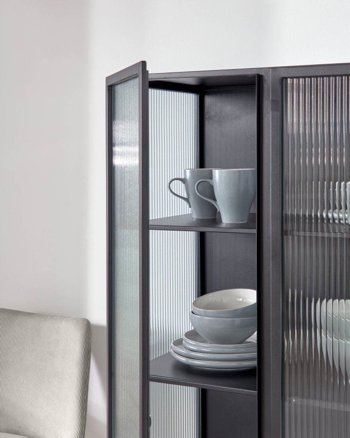 KAVE HOME Trixie vitrineskab, m. 2 lger - klar glas og sort stl (70x143)