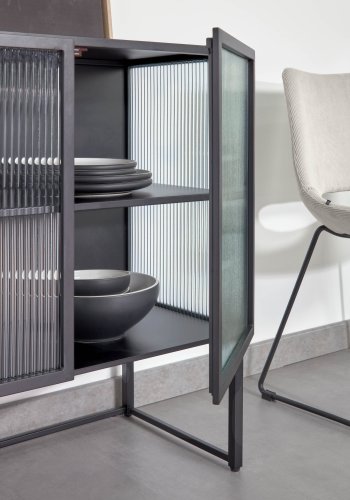 KAVE HOME Trixie sknk, m. 4 lger og hylde - klar glas og sort stl (160x81)