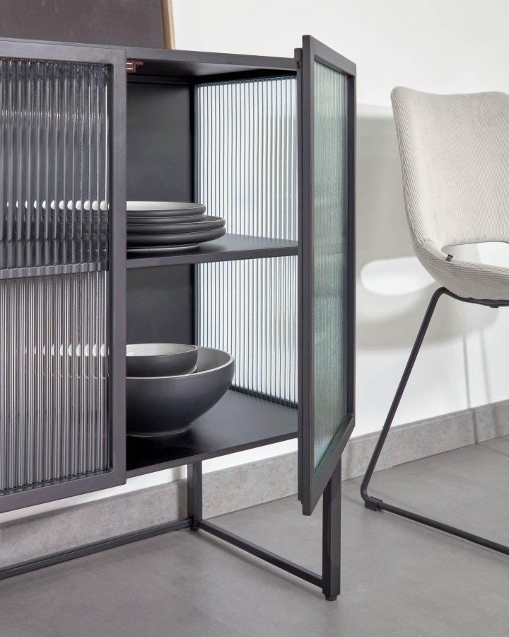 KAVE HOME Trixie sknk, m. 4 lger og hylde - klar glas og sort stl (160x81)