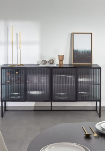 KAVE HOME Trixie sknk, m. 4 lger og hylde - klar glas og sort stl (160x81)