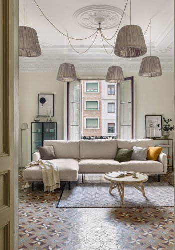 KAVE HOME Galene 4 pers. sofa, m. venstre chaiselong - beige genbrugsfibre og jern