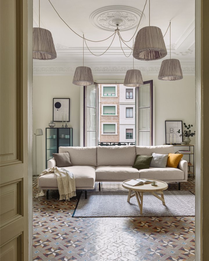 KAVE HOME Galene 4 pers. sofa, m. venstre chaiselong - beige genbrugsfibre og jern