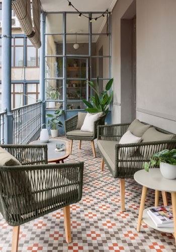 KAVE HOME Inti havest, m. 2 pers sofa og 2 havestole, m. hynder - grn reb og natur akacietr 