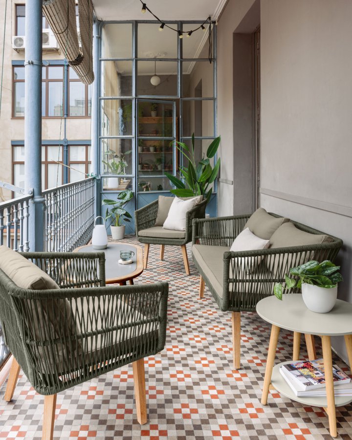 KAVE HOME Inti havest, m. 2 pers sofa og 2 havestole, m. hynder - grn reb og natur akacietr 