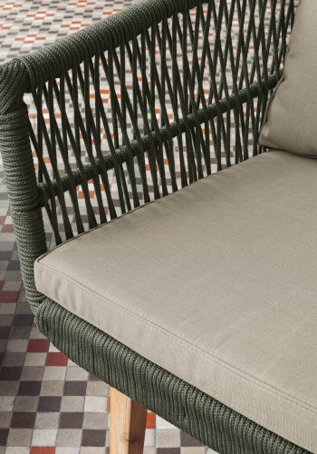 KAVE HOME Inti havest, m. 2 pers sofa og 2 havestole, m. hynder - grn reb og natur akacietr 