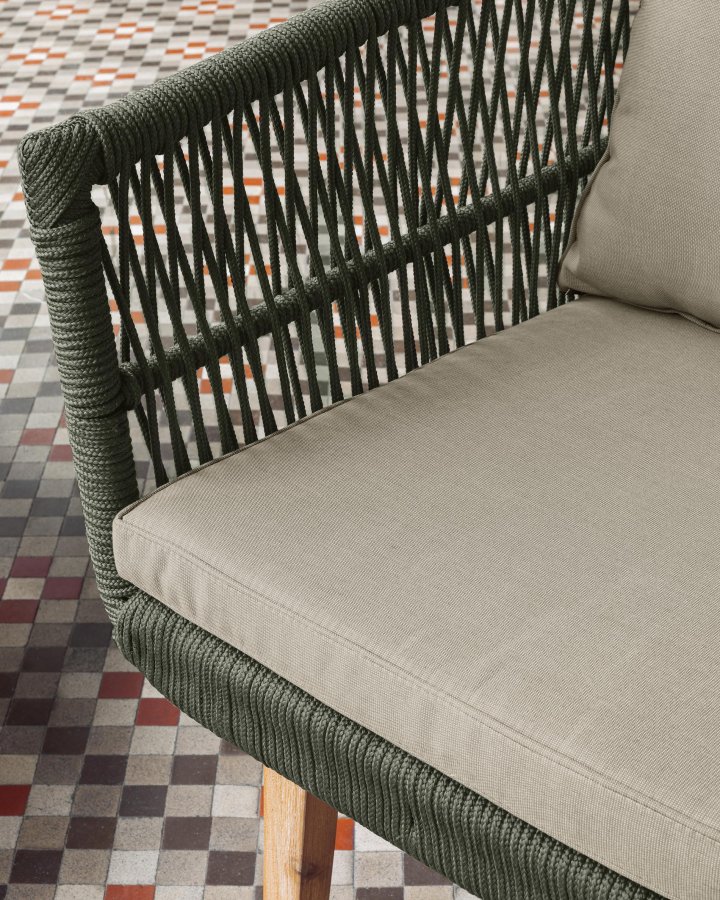 KAVE HOME Inti havest, m. 2 pers sofa og 2 havestole, m. hynder - grn reb og natur akacietr 