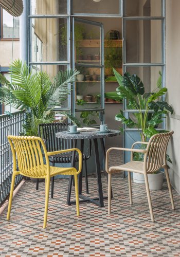 KAVE HOME Tella havebord - sort terrazzo og stl (75)