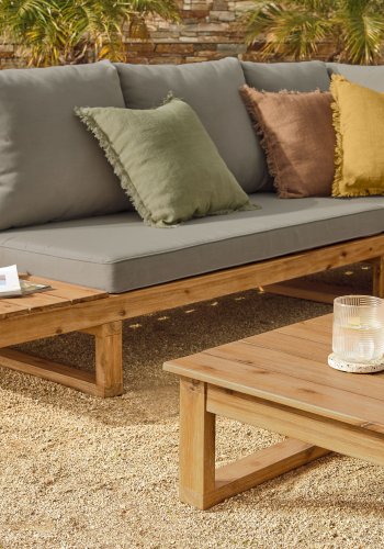 KAVE HOME Flaviina 5 pers. havesofa, m. hynder og havebord - beige stof og natur akacietr