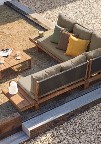 KAVE HOME Flaviina 5 pers. havesofa, m. hynder og havebord - beige stof og natur akacietr