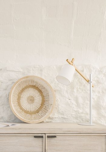 KAVE HOME Jovik bordlampe - hvid metal/bomuld og natur tr 