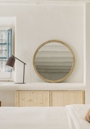 KAVE HOME Alum vgspejl, rund - spejlglas og natur mindi tr (80)