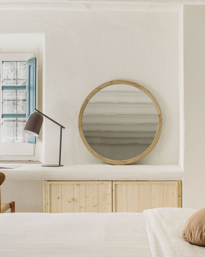 KAVE HOME Alum vgspejl, rund - spejlglas og natur mindi tr (80)