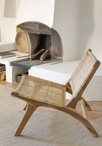 KAVE HOME Beida lnestol lnestol - natur rattan og teaktr