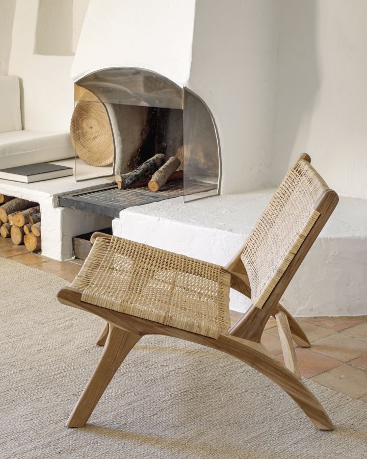 KAVE HOME Beida lnestol lnestol - natur rattan og teaktr
