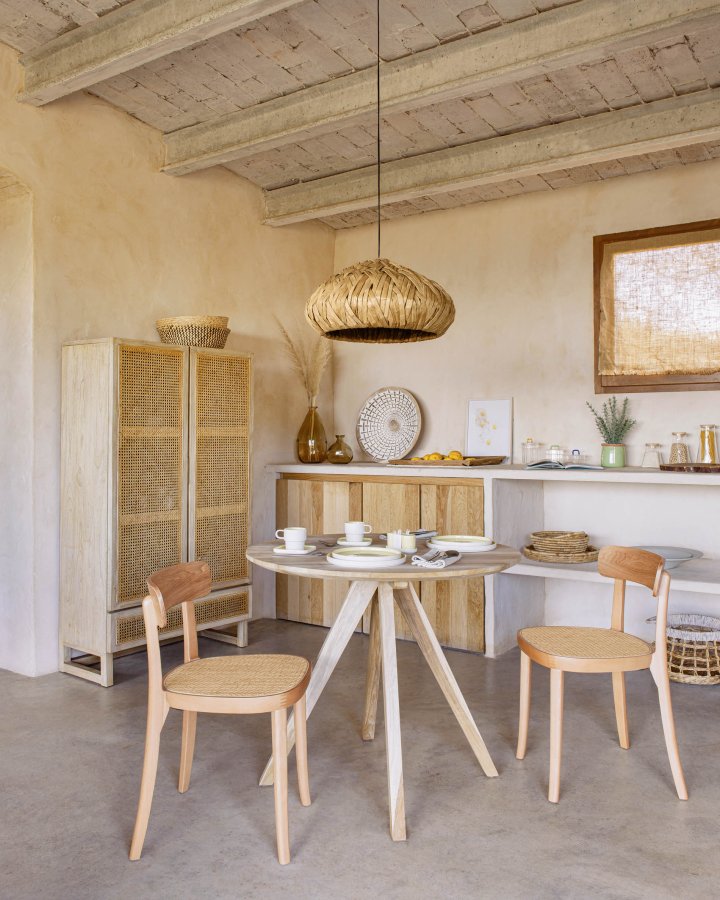 KAVE HOME Roman spisebordsstol - natur rattan, askefiner og bg