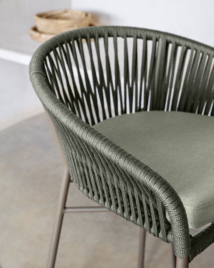 KAVE HOME Yanet barstol, m. rygln - grnt reb og stl (H 85)