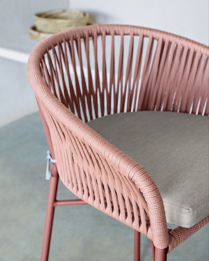 KAVE HOME Yanet havestol, m. armln og stofhynde - terracotta reb og stl (H:65)
