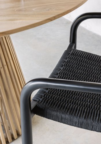 KAVE HOME Glynis havestol, m. armln - massivt mat sort eukalyptus tr og sort reb