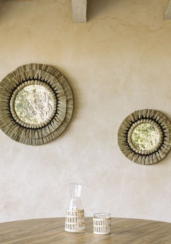 KAVE HOME Akila vgspejl, rund - spejlglas, natur naturfibre og sort bomuldssnor (40)