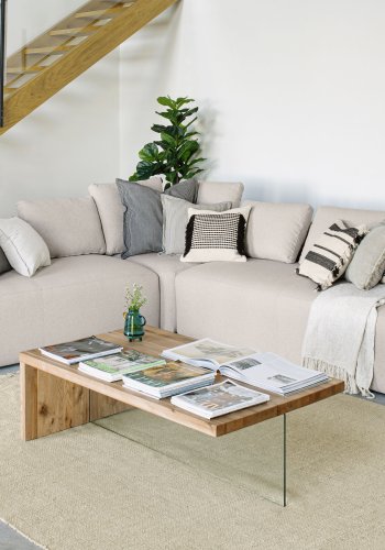 KAVE HOME Tulsi sofabord, rektangulr - natur egetr og klar glas (120x70)