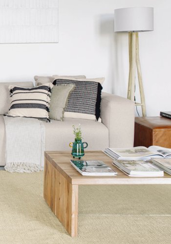 KAVE HOME Tulsi sofabord, rektangulr - natur egetr og klar glas (120x70)