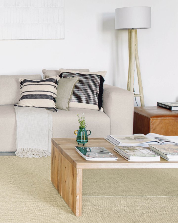 KAVE HOME Tulsi sofabord, rektangulr - natur egetr og klar glas (120x70)