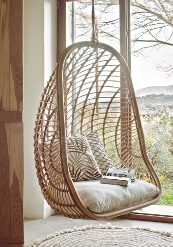 KAVE HOME Ekaterina hngestol, m. stofhynde - natur rattan