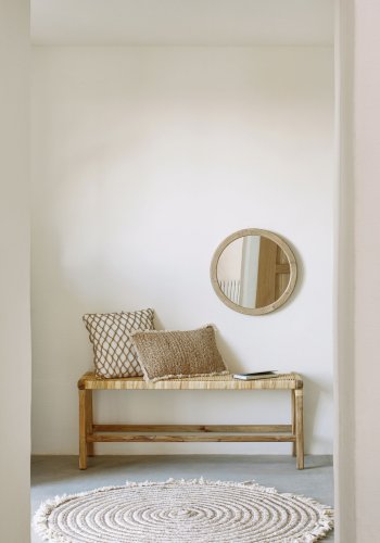 KAVE HOME Alum vgspejl, rund - spejlglas og natur mindi tr (50)