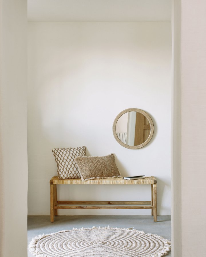 KAVE HOME Alum vgspejl, rund - spejlglas og natur mindi tr (50)