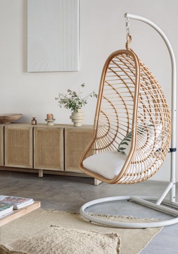 KAVE HOME hngestol, m. hynde og stativ - natur rattan og lysegr metal