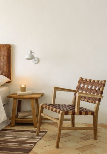 KAVE HOME Safara fodskammel, m. hylde natur genanvendt teak (50x32)