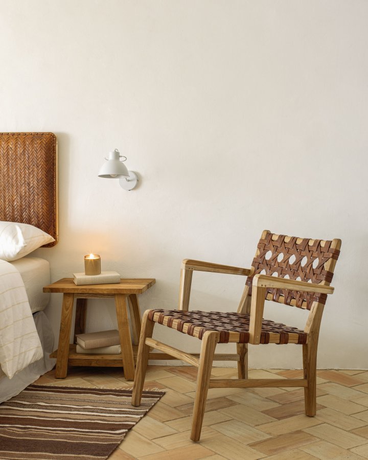 KAVE HOME Safara fodskammel, m. hylde natur genanvendt teak (50x32)