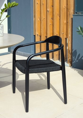 KAVE HOME Glynis havestol, m. armln - massivt mat sort eukalyptus tr og sort reb
