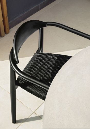 KAVE HOME Glynis havestol, m. armln - massivt mat sort eukalyptus tr og sort reb