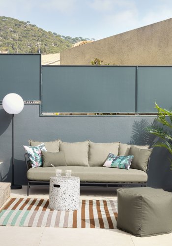 KAVE HOME Mareluz 3 pers. havesofa, m. hynder - gr stof og sort stl