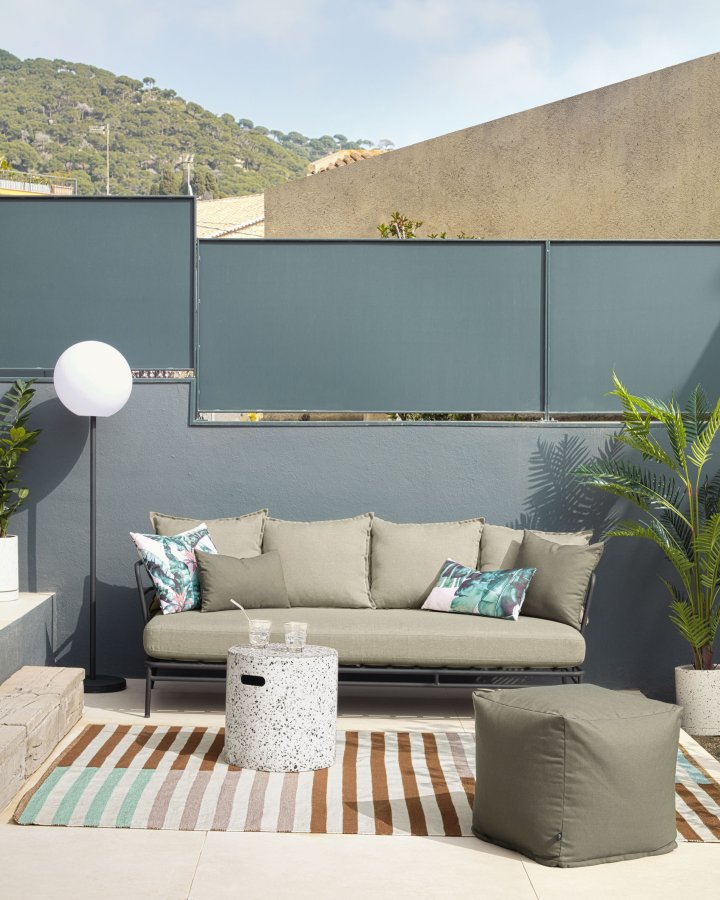 KAVE HOME Mareluz 3 pers. havesofa, m. hynder - gr stof og sort stl